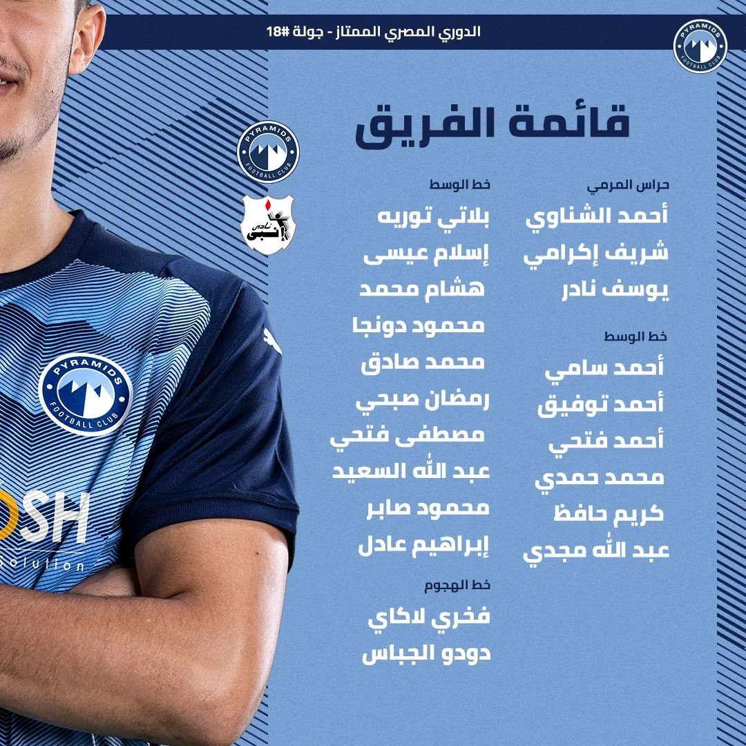 تعرف علي قائمة بيراميدز لمواجهة إنبي بالدوري الممتاز